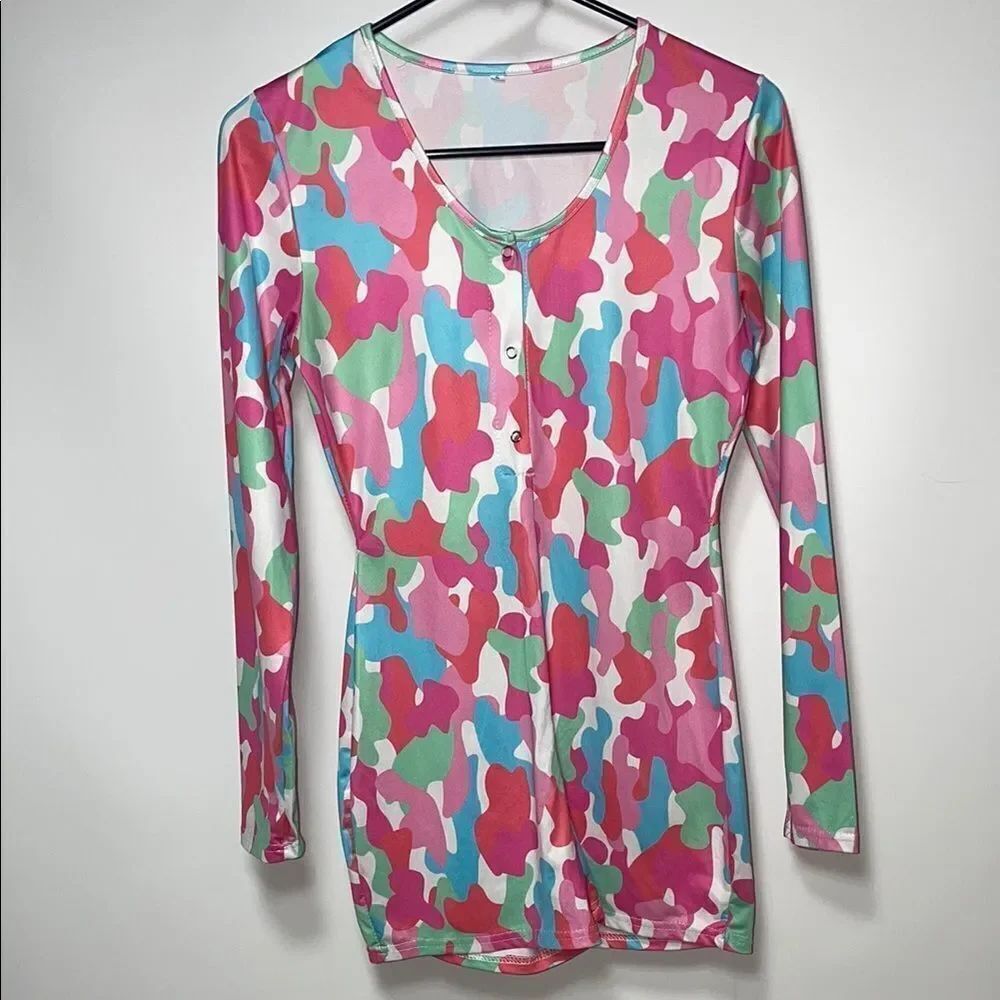 Pink and White Fitted Long Sleeve Bodysuit